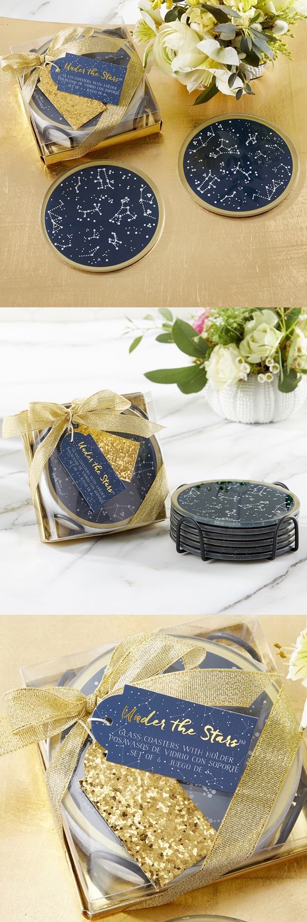 Kate Aspen 'Under the Stars' Glass Coasters with Holder (Set of 6)