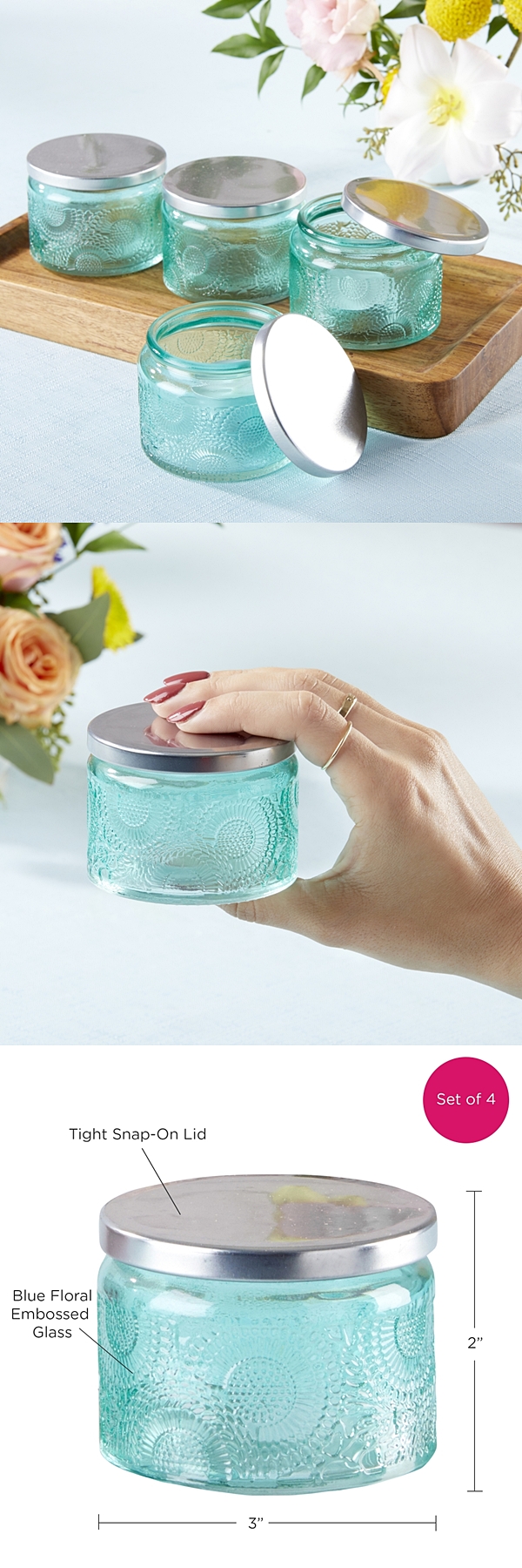 Kate Aspen 'Garden Blooms' Blue Glass Tea Light Holders (Set of 4)
