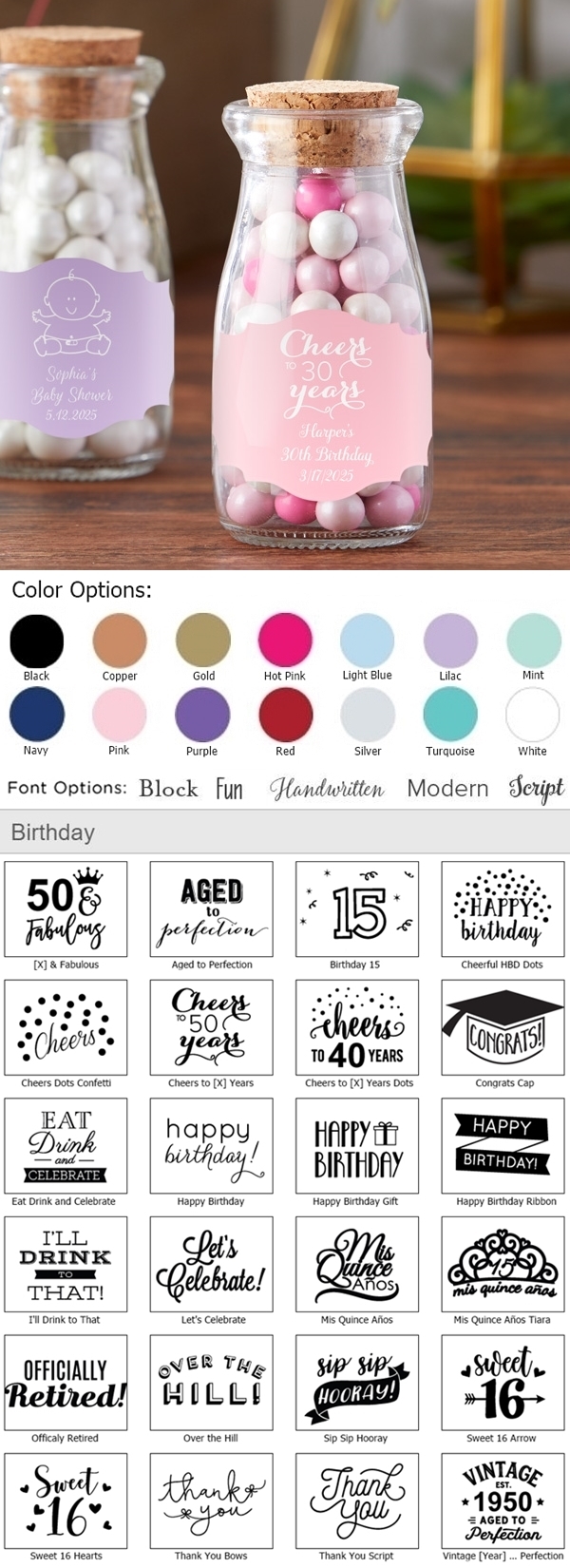Personalized Vintage Milk Bottle Jars (Birthday Designs) (Set of 18)