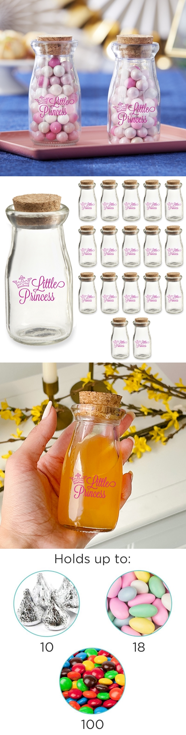 Vintage Milk Bottle Jars with Cute Little Princess Design (Set of 18)