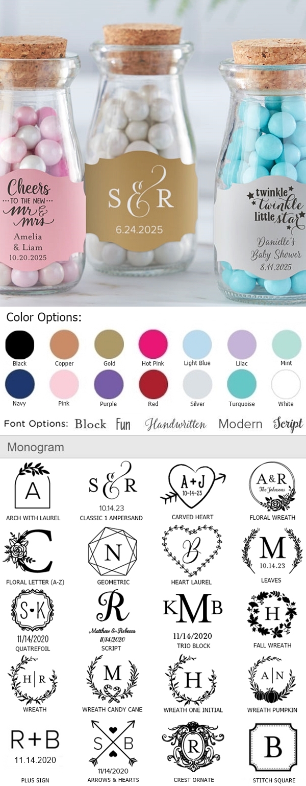 Personalized Vintage Milk Bottle Jars (Monogram Designs) (Set of 18)