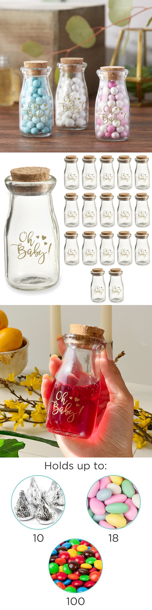 Vintage Milk Bottle Jars with Adorable 'Oh Baby!' Design (Set of 18)