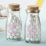 Vintage Milk Bottle Jars with Cute Pink Elephant Design (Set of 18)