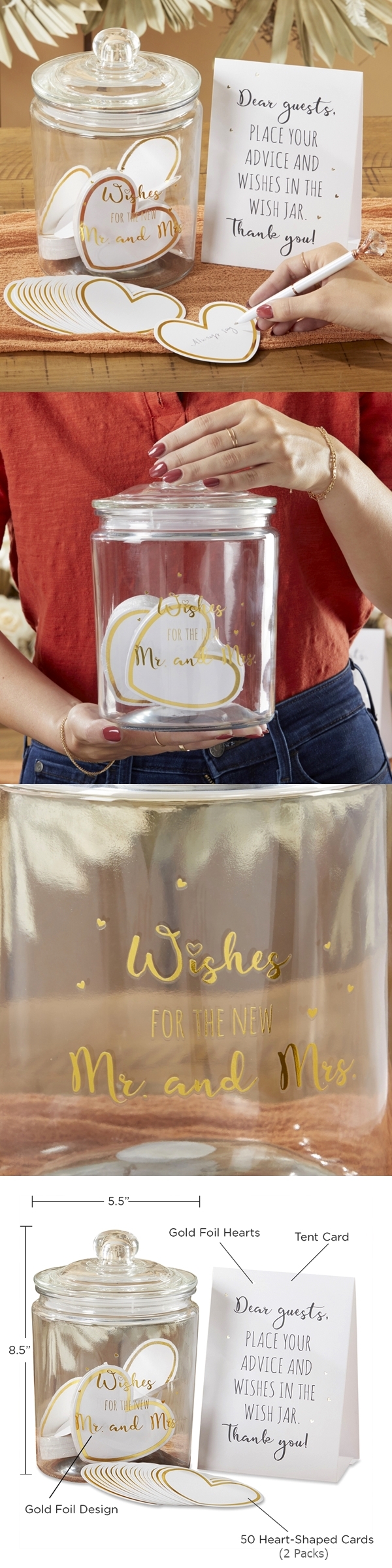 Kate Aspen Wedding Wish Glass Jar with Heart-Shaped Well-Wishes Cards