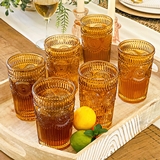 Kate Aspen 13oz Vintage-Inspired Textured Amber Glasses (Set of 6)