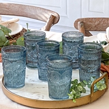 Kate Aspen 13oz Vintage-Inspired Textured Smoke Blue Glass (Set of 6)