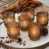 Kate Aspen Ribbed Amber-Colored Glass Votive Candle Holders (Set of 6)