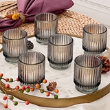 Kate Aspen Ribbed Smoke Gray Glass Votive Candle Holders (Set of 6)