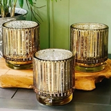 Kate Aspen Ribbed Gold-Colored Glass Votive Candle Holders (Set of 6)