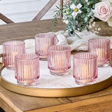 Kate Aspen Ribbed Pink-Colored Glass Votive Candle Holders (Set of 6)