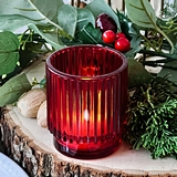Kate Aspen Ribbed Red-Colored Glass Votive Candle Holders (Set of 6)