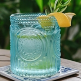 Kate Aspen 10oz Retro Arch Floral Ribbed Blue Glassware (Set of 6)