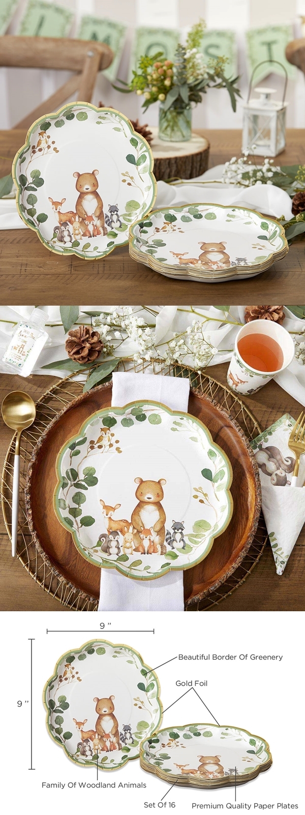 Kate Aspen Woodland Baby 9 in. Premium Paper Plates (Set of 16)