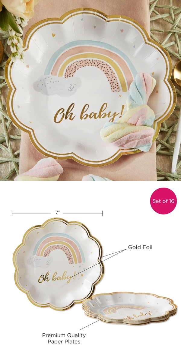 Kate Aspen Boho Rainbow Baby 7 inch Premium Paper Plates (Set of 16)