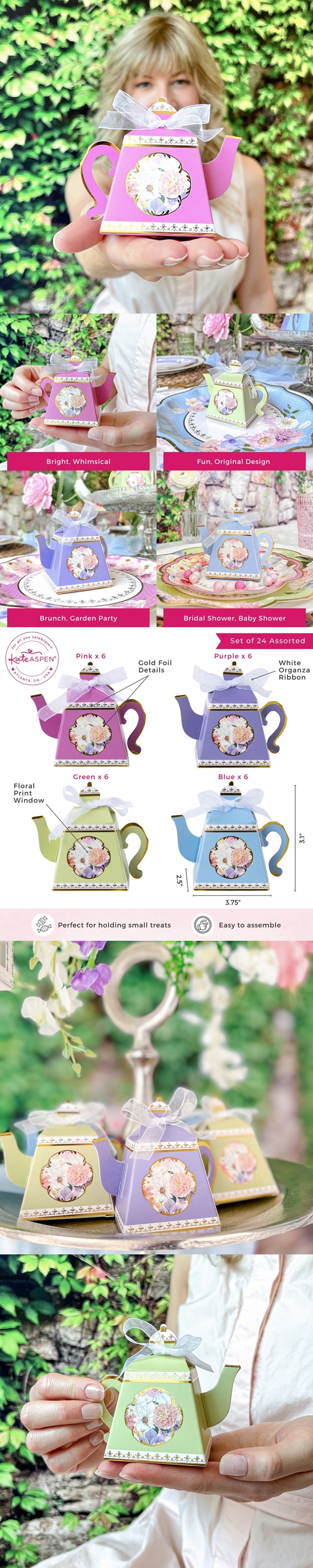 Kate Aspen Tea Time Teapot-Shaped Favor Boxes (Assorted Set of 24)