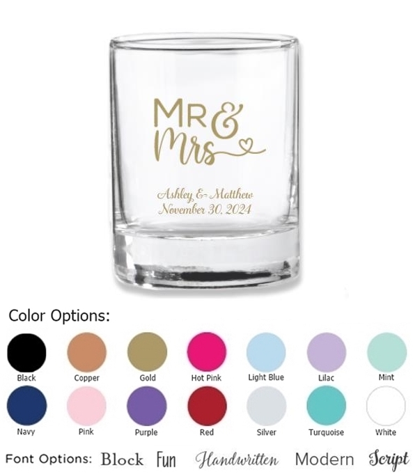 Kate Aspen Mr & Mrs Heart Design Personalized Shot Glass/Votive Holder