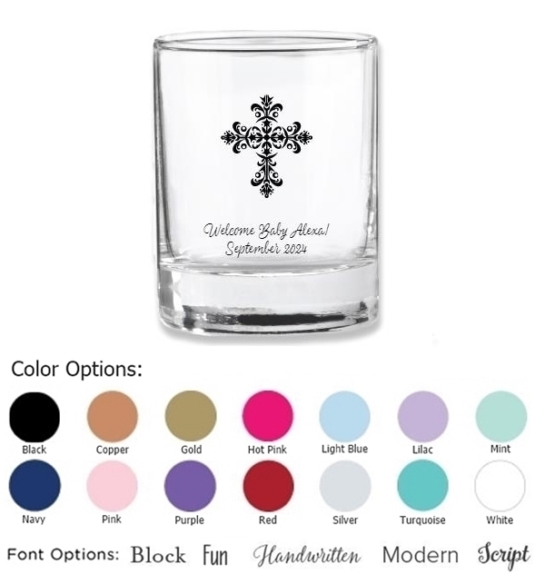 Kate Aspen Ornate Cross Design Personalized Shot Glass/Votive Holder
