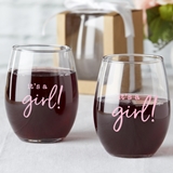 Gender Reveal Party It's a Girl! 9oz Stemless Wine Glasses (Set of 12)