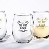 Personalized 'The Hunt is Over' Motif 9 oz. Stemless Wine Glasses
