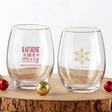 Kate Aspen Personalized Holiday Designs 9 oz. Stemless Wine Glasses