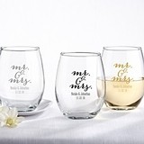 Kate Aspen Personalized Mr. & Mrs. 9 oz. Stemless Wine Glasses