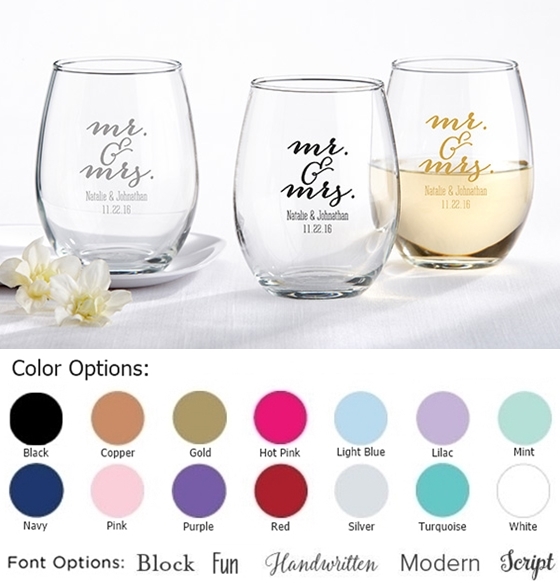 Kate Aspen Personalized Mr. & Mrs. 9 oz. Stemless Wine Glasses | Personalized Gifts and Party Favors