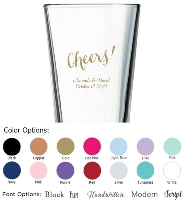 Kate Aspen Cheers! Script Design Personalized 16oz Pint Glass