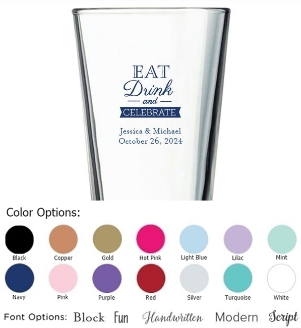 Kate Aspen Eat Drink and Celebrate Design Personalized 16oz Pint Glass