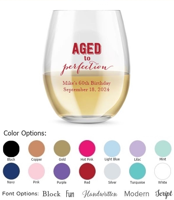 Kate Aspen Personalized 15oz 'Aged to Perfection' Stemless Wine Glass