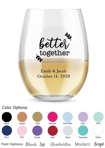 Kate Aspen 'Better Together' Leaves Design Personalized 15oz Stemless Wine Glass
