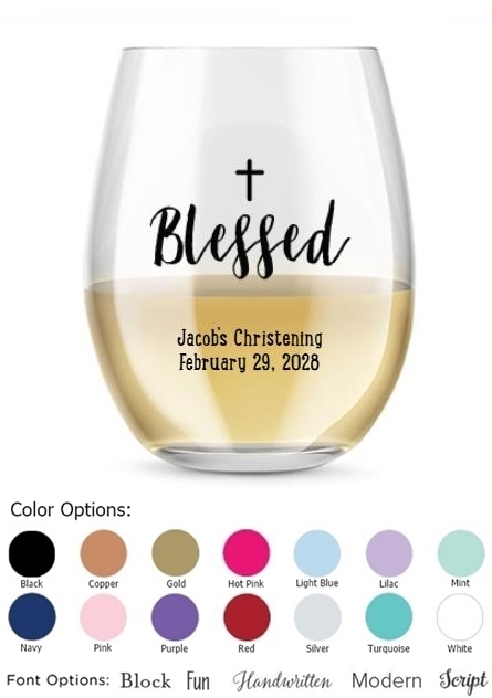 Kate Aspen Script 'Blessed' Design Personalized 15oz Stemless Wine Glass