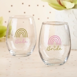 15oz Boho Rainbow Bride & Babe Design Stemless Wine Glasses (Set of 4)