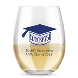 Kate Aspen Personalized 15oz Congrats! Cap Design Stemless Wine Glass