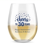 Kate Aspen Personalized 15oz Cheers to Years Dots Stemless Wine Glass
