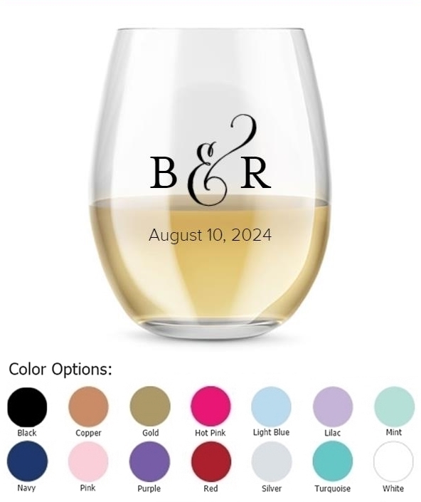 Kate Aspen Personalized 15oz Ampersand Design Stemless Wine Glass