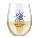 Kate Aspen Personalized 15oz Compass Design Stemless Wine Glass
