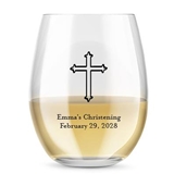 Kate Aspen 'Classic Cross' Design Personalized 15oz Stemless Wine Glass