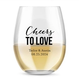 Kate Aspen Personalized 15oz Cheers to Love Design Stemless Wine Glass
