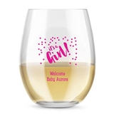 Kate Aspen Personalized 15oz It's A Girl Confetti Stemless Wine Glass