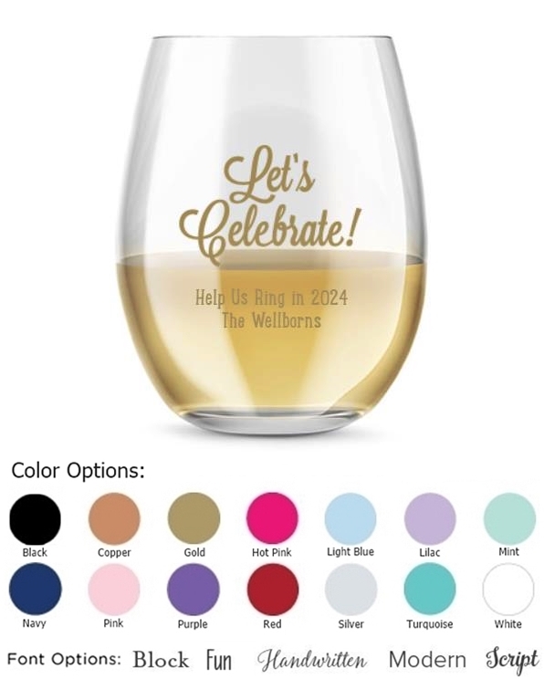 Kate Aspen Personalized 'Let's Celebrate!' 15 oz Stemless Wine Glass