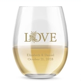 Kate Aspen "LOVE" Floral Design Personalized 15oz Stemless Wine Glass