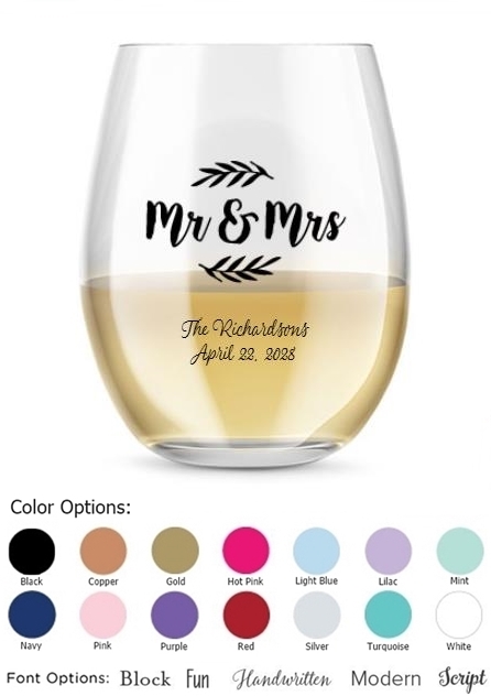 Kate Aspen 'Mr & Mrs.' Branches Design Personalized 15oz Stemless Wine Glass