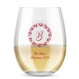 Kate Aspen Monogram Merry Wreath Design Personalized 15oz Stemless Wine Glass