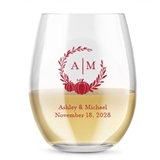 Kate Aspen Monogram Wreath Pumpkin Design Personalized 15oz Stemless Wine Glass