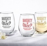 Kate Aspen Personalized 'Naughty or Nice?' 15 oz Stemless Wine Glasses