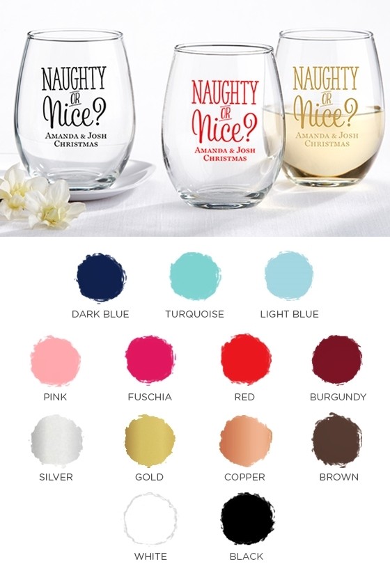 Kate Aspen Personalized 'Naughty or Nice?' 15 oz Stemless Wine Glasses | Personalized Gifts and ...