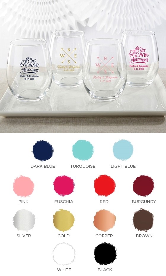 Kate Aspen Personalized 15oz Travel & Adventure Stemless Wine Glasses