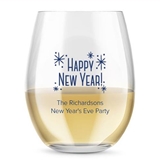 Kate Aspen Personalized 15oz New Year's Designs Stemless Wine Glasses