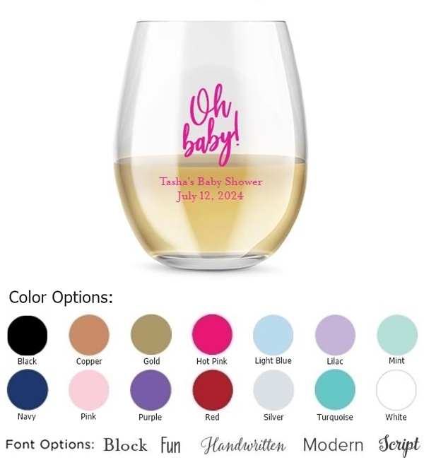 Kate Aspen Personalized Modern 'Oh Baby!' Design Stemless Wine Glass