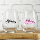 Kate Aspen 15oz Retro Bride & Babe Stemless Wine Glasses (Set of 4)